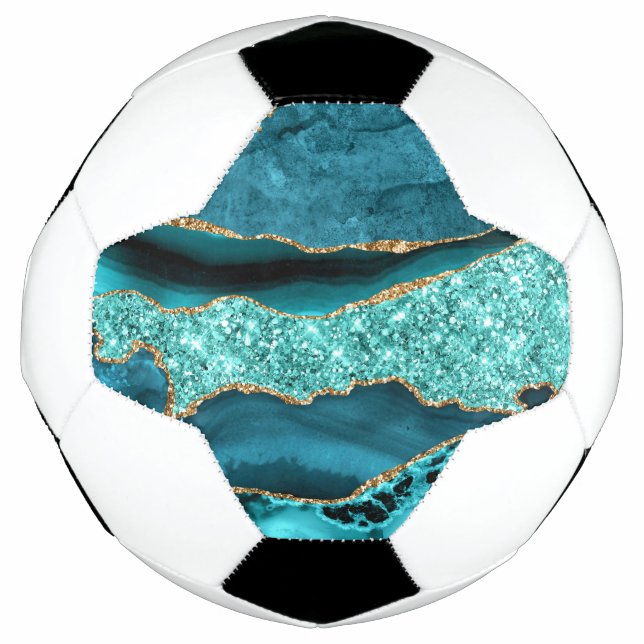 Bola De Futebol Agate Teal Blue Glitter Marble Aqua Turquoise (Frente)