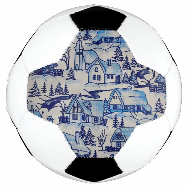 Bola De Futebol Aldeia de Natal Azul Vintage (Frente)