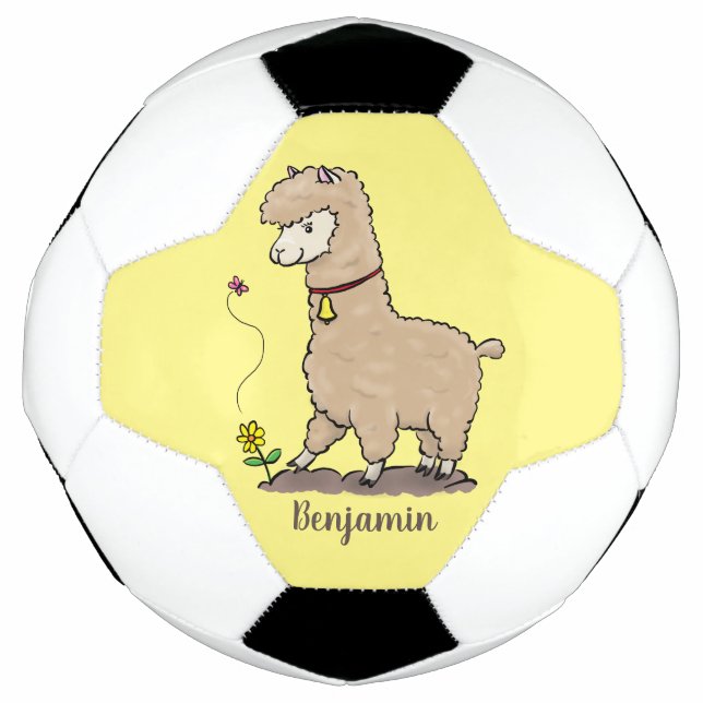 Bola De Futebol Alpaca feliz e giro com cartoon de borboleta (Frente)