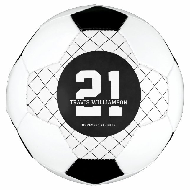 Bola De Futebol Aniversário de 21 anos Moderno Personalizado (Frente)