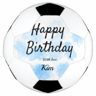 Bola De Futebol Aniversário simples aquarela azul adicione seu nom