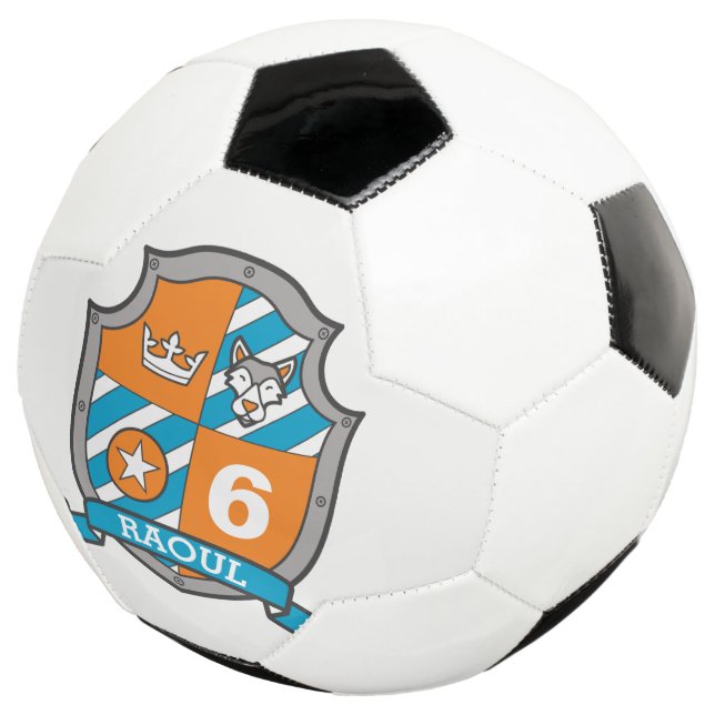 Bola De Futebol Apelido personalizado idade do escudo do lobo de f (Três quartos)