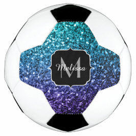 Bola De Futebol Aqua blue ombre faux faux gliter brilha Monograma