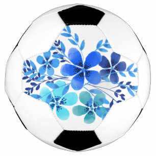 Bola de Futebol Aquarela Desenho de Flor Azul Arte