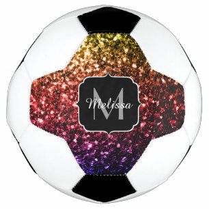 Bola De Futebol Arco-íris Colorido brilho brilhar Monograma nome