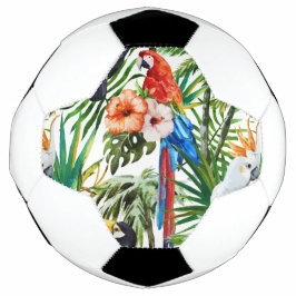 Bola De Futebol Aves tropicais de aquarela e padrão foliar