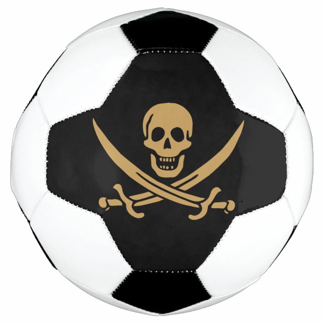 Bola De Futebol Aztec Dourado Crânio e Cutlass Pirata Calico Jack (Frente)