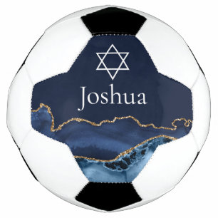 Bola De Futebol Azul Marinho Dourado Estrela de Davi Judaica Perso