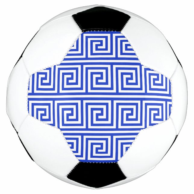 Bola De Futebol Azul-padrão dos quadrados-chave gregos (Frente)