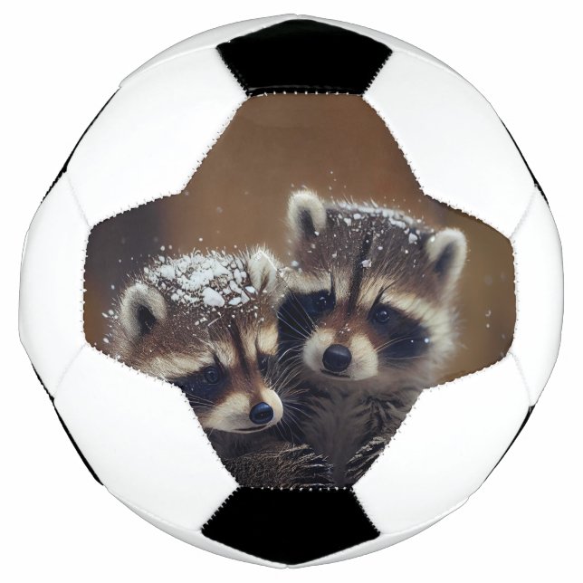 Bola De Futebol Baby Raccoons Huddle in Falling Snow (Frente)