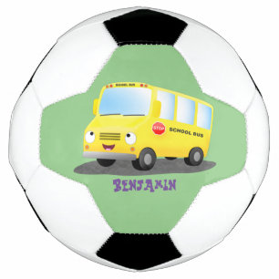 Bola De Futebol Banda branca e feliz de ônibus escolar amarelo