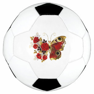 Bola De Futebol Borboleta de flor vermelha com rosas vermelhas