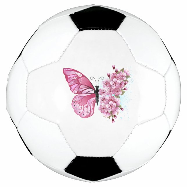 Bola De Futebol Borboleta Flor com Sakura Rosa (Frente)