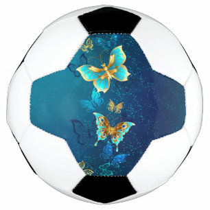 Bola De Futebol Borboletas de ouro em um fundo azul