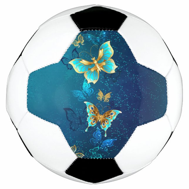 Bola De Futebol Borboletas de ouro em um fundo azul (Frente)