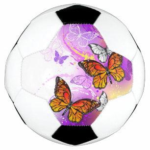 Bola De Futebol Borboletas Monarcas em Fundo Roxo