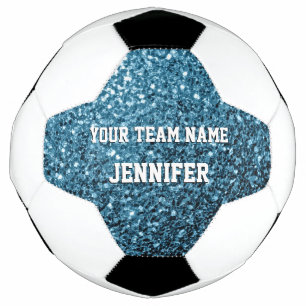 Bola De Futebol Brilho azul bebê glitter faísca Seu nome Equipe