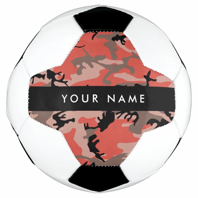 Bola De Futebol Camuflagem Vermelha e Castanha Seu nome Personaliz (Frente)