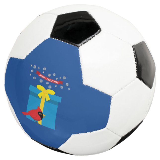 Bola De Futebol Cardinal Vermelho Fofo Com Presente Azul (Três quartos)