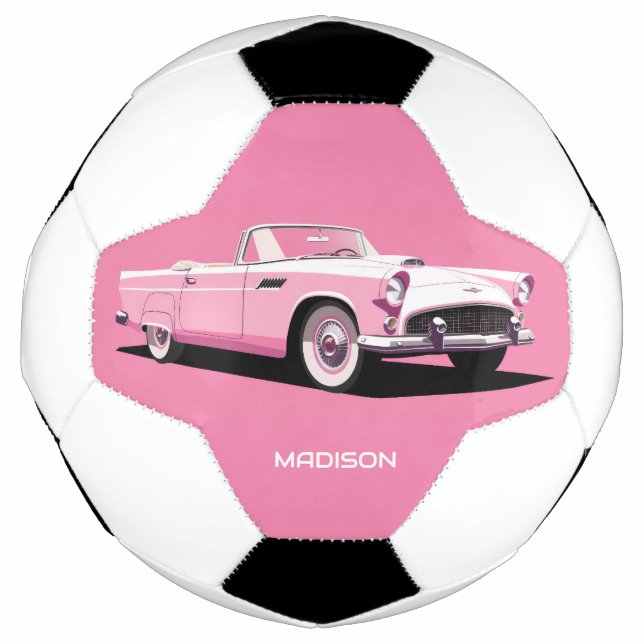 Bola De Futebol Carro Clássico Rosa de Nome Personalizado (Frente)