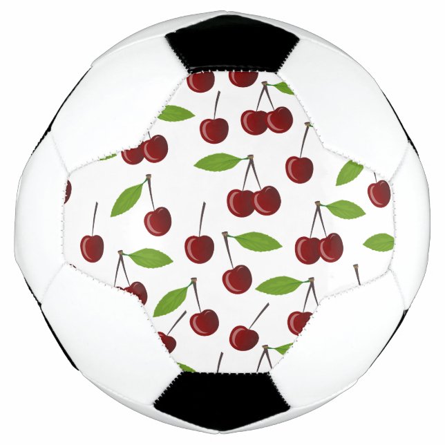 Bola De Futebol Cereja Vermelha, Padrão De Cerejas, Folhas, Fruta (Frente)
