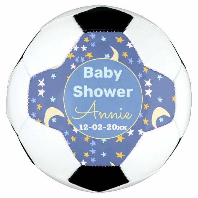 Bola De Futebol Chá de bebê azul marinho estrela lua adicionar nom (Frente)