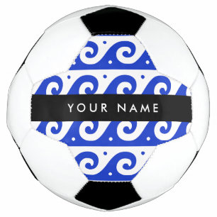 Bola De Futebol Chave Grega Meander, Chave Wave, Azul, Seu Nome