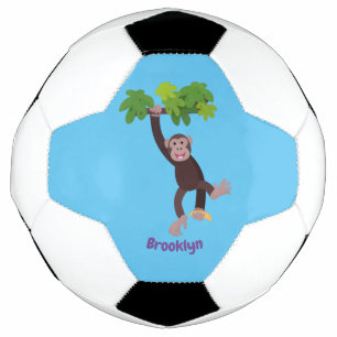 Bola De Futebol Chimpanzé bonito na selva pendurada em desenho an