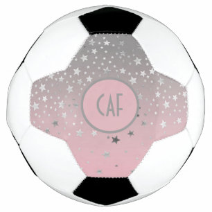 Bola De Futebol Cinza Rosa Monograma Estrelas de Ombre Trendy