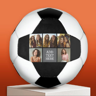 Bola De Futebol Colagem de Fotos Preta 5 da cinza com Texto