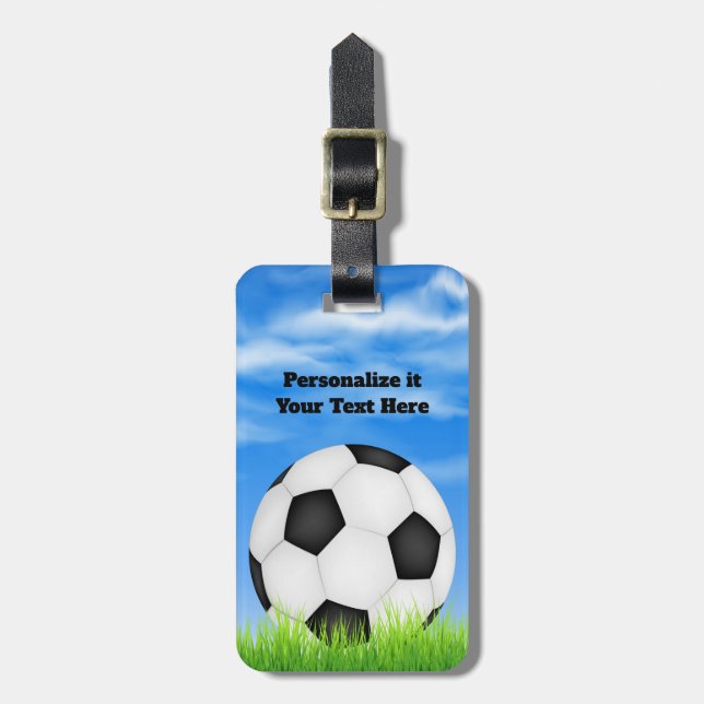 bola de futebol com etiqueta de bagagem personaliz (Frente Vertical)