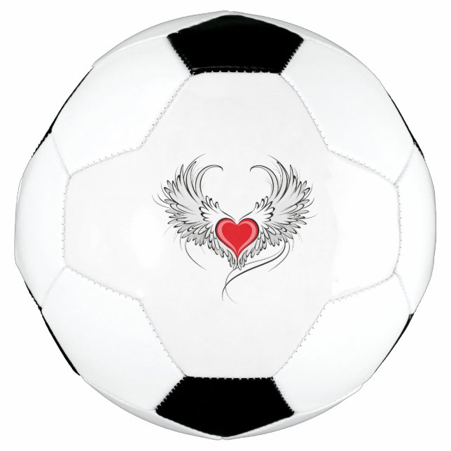 Bola De Futebol Coração Anjo Vermelho com asas (Frente)