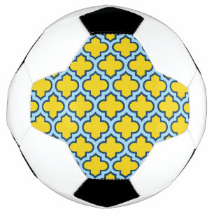 Bola De Futebol Corante amarelo e azul-bebê, latido, quatrefoil