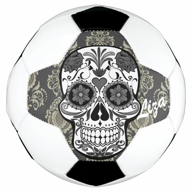 Bola De Futebol Cranio de Açúcar "Dia dos Mortos" Com Tecido de Re (Frente)