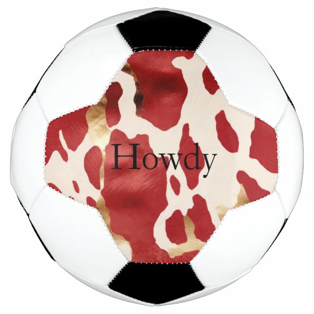 Bola De Futebol Cream Red Dourado Western Cowhide Howdy (Frente)