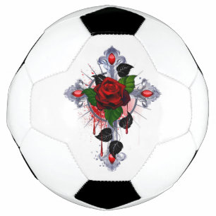 Bola De Futebol Cruz de Prata com Rosa vermelha