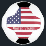 Bola de Futebol da Bandeira Americana<br><div class="desc">Bola de futebol com um lado da bola feita nas listras e estrelas vermelhas,  brancas e azuis da bandeira americana. O texto branco diz que os Estados Unidos podem ser personalizados para ler o que você quer.</div>