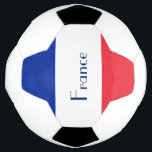Bola de Futebol da Bandeira Francesa<br><div class="desc">Bola de futebol com um lado da bola feita nas cores vermelha,  azul e branca da bandeira francesa. O texto azul lê a França e pode ser personalizado para ler o que você quer.</div>