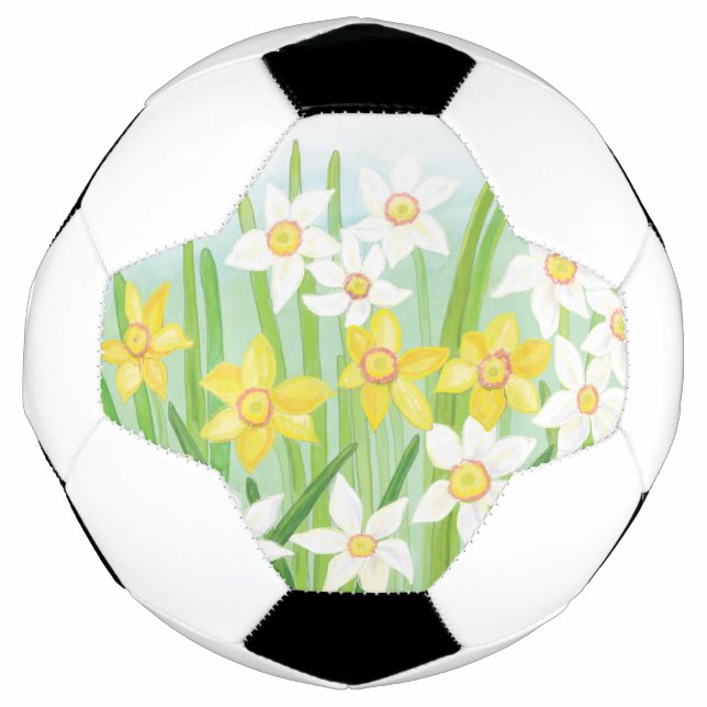 Bola De Futebol Daffodilos de Primavera branco e amarelo (Frente)