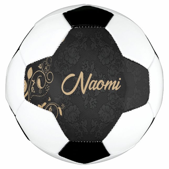 Bola De Futebol Damasco floral preto e ouro (Frente)