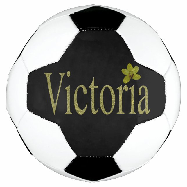 Bola De Futebol Dourada Victoria Name Feita Com Orquídeas Ouros, (Frente)