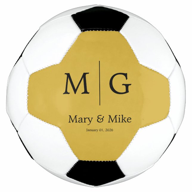 Bola De Futebol Elegant Monogram Couple Name Metallic Gold (Frente)