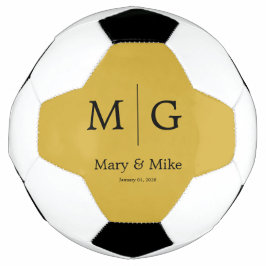 Bola De Futebol Elegante Monograma Nome do Casal Dourado Metálico