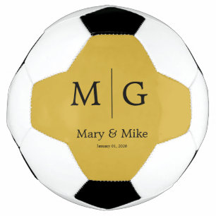Bola De Futebol Elegante Monograma Nome do Casal Dourado Metálico
