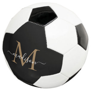 Bola De Futebol Elegante preto Dourado Monograma Roteiro Giroso