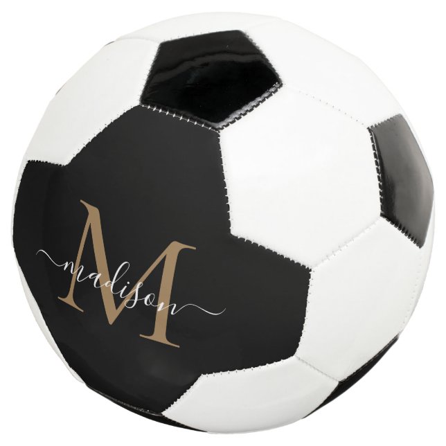 Bola De Futebol Elegante preto Dourado Monograma Roteiro Giroso (Três quartos)