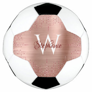 Bola De Futebol Elegante Rosa Dourado Monograma Sparkle