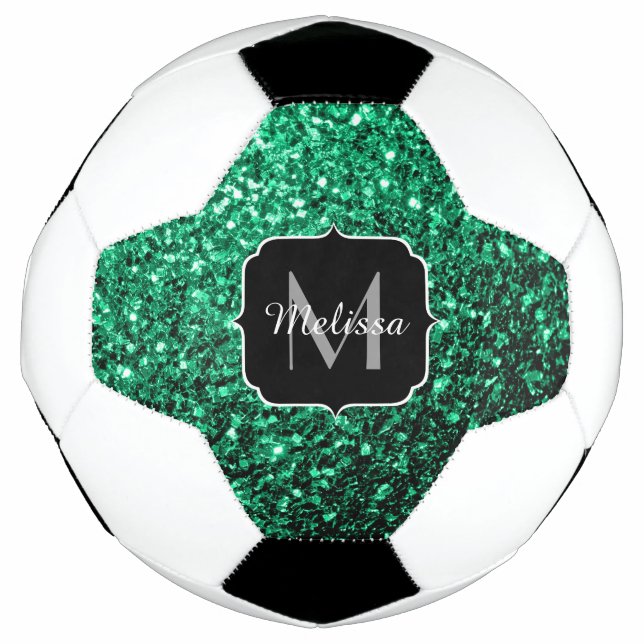 Bola De Futebol Emerald green faux glitter sparkle Nome monograma (Frente)