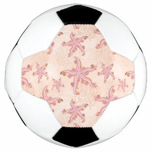 Bola De Futebol Estrelas-do-mar e Coral Padrão Pastel Rosa