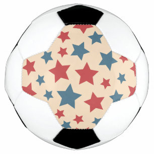 Bola De Futebol Estrelas Vermelhas e Azuis, 4 de Julho, Fundo Bege